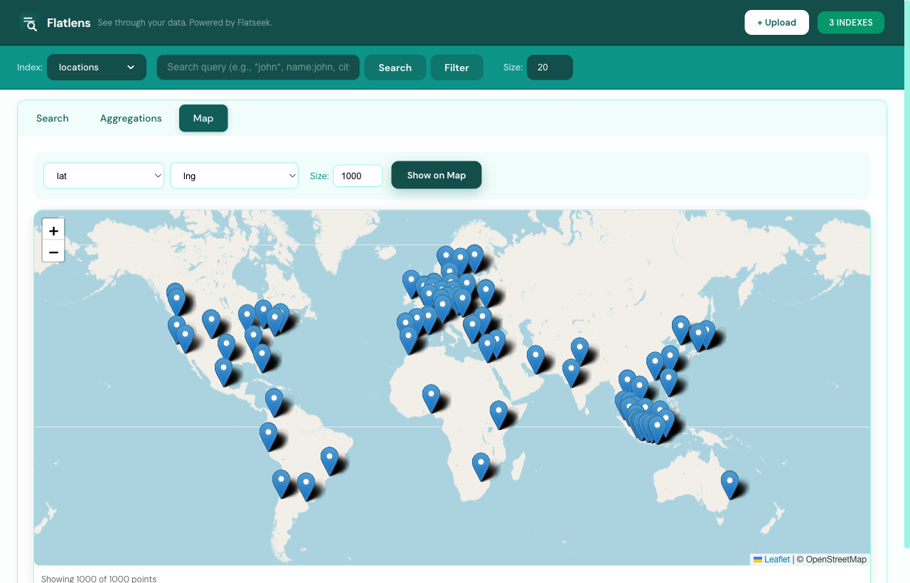 Flatlens — world map with location markers